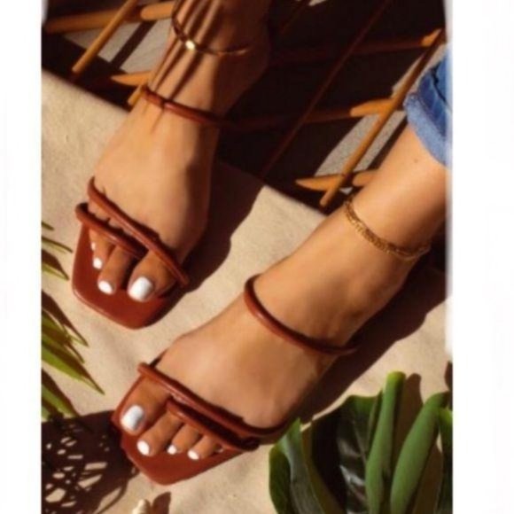 Brick Brown Square Toe Strappy Slide Sandals - Picture 6 of 6